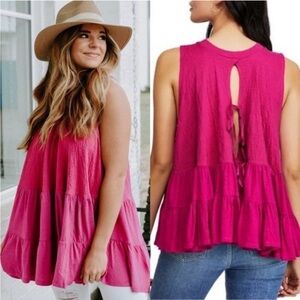 Free People Right On Time Pink Sleeveless Flowy Tank Top Womens Size Medium